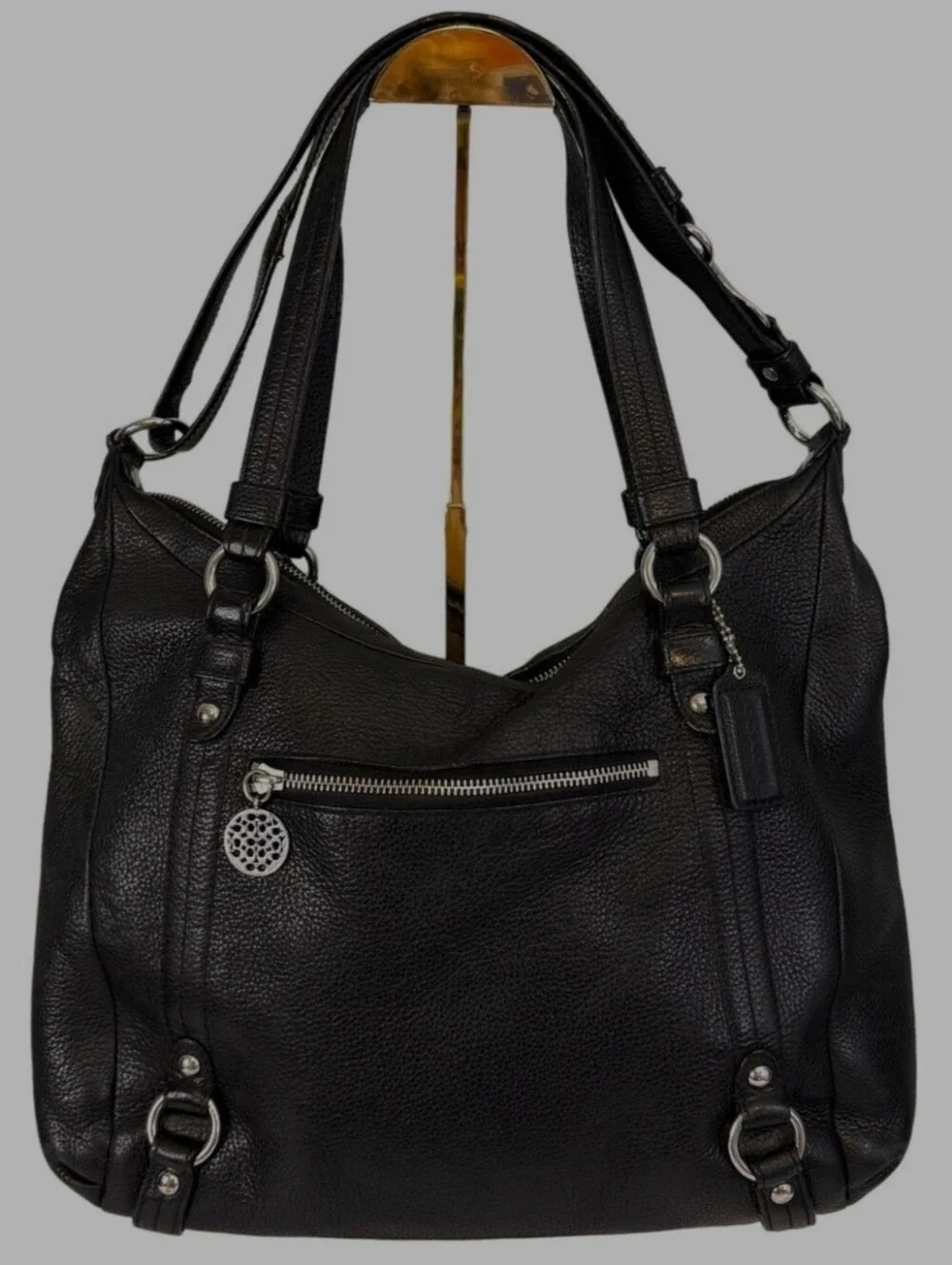 Coach Alexandra Leather Shoulder Bag Black Convertable Satchel F17566 Euc!